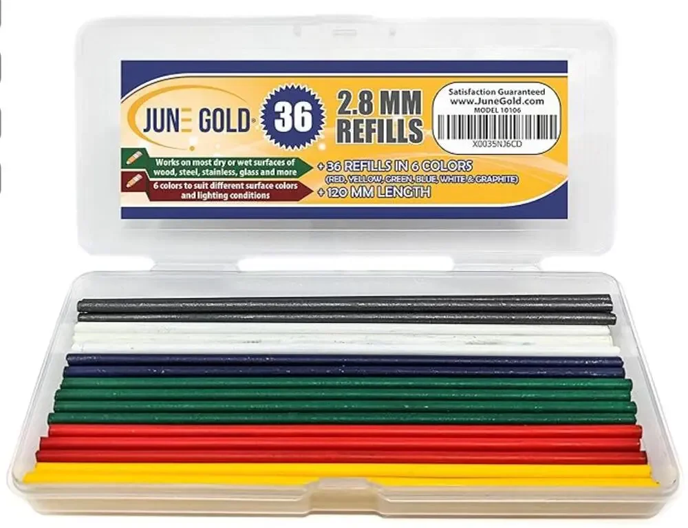 June Gold 36 Colored 2.8 mm Deep or Long Reach Nose & Nib Lead Refills, 6 Colors